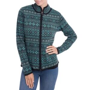 Alpaca Imports Womens Wool Sweater Jacket Nordic Fair Isle Mock Zip Peru Sz L
